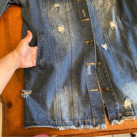 Velzera Embroidered Floral Distressed Denim Jean Jacket Size L - NWT - Picture 13 of 16